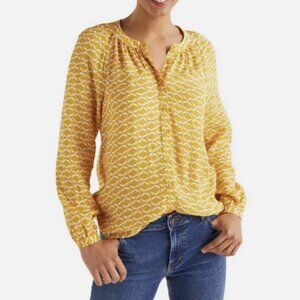 Boden Naomi Blouse Tuscan Ribbons Yellow Button Up Long Sleeve Size 2